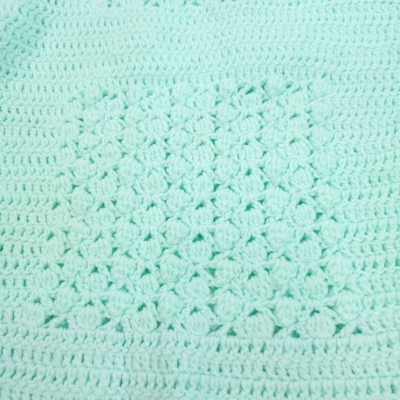 Vintage Handmade Afghan Blanket Geometric Square Crochet Knit 33x33 Green - Picture 5 of 6